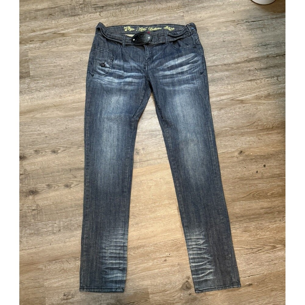 Apple Bottoms Jeans Jr's 11/12 Blue Straight Leg Low Rise Stretch Denim Belt